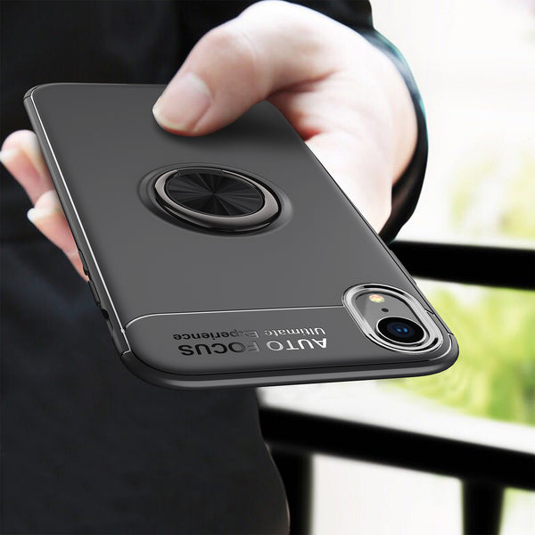 C-KU Protective Case For iPhone XR 360 Rotating Ring Grip Kicktand Back Cover