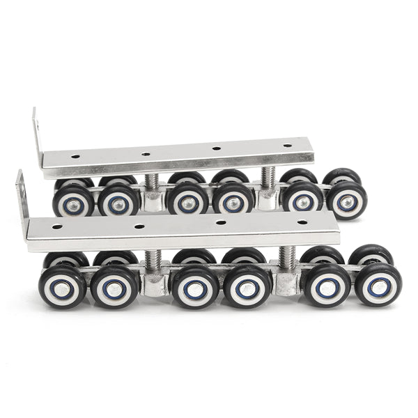 2pcs Stainless Steel Sliding Wooden Door Closet Track Pulley Hanging 12 Wheel