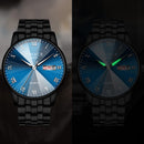 TINACE Men Luminous Display Fashion Blue Black Dial Day Week Display Stainless Steel Quartz Watch