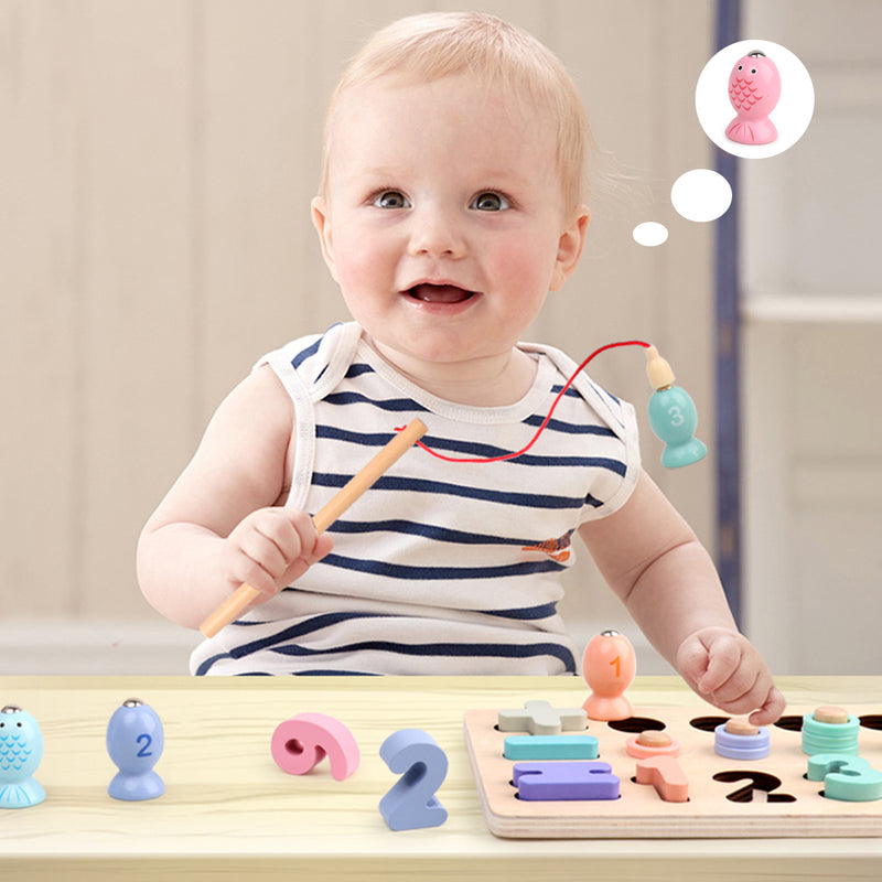 Wooden Magnetic Fishing Game Rods Fish Childrens Kids Wood Magnet Board Toys Puzzle games