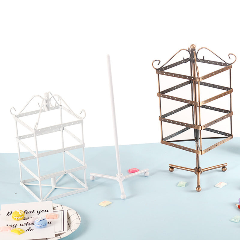 128 Holes Rotating Earring Iron Stand Ring Display Square Jewelry Rack Holder