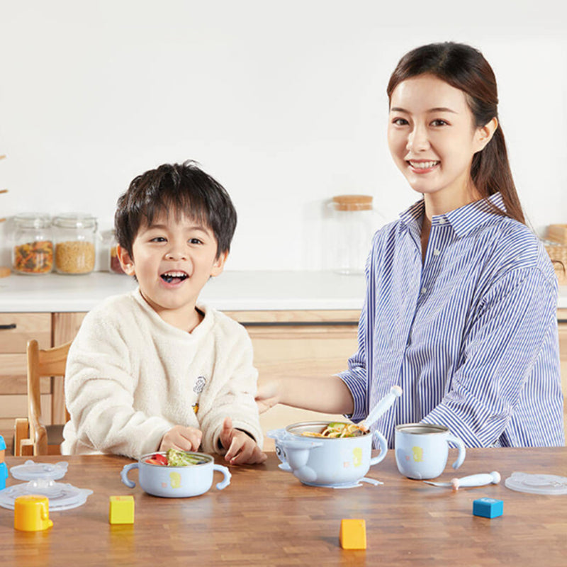 RUSHAN L-SCJ001 Happyduck 5PCS Baby Insulation Tableware Set Kids Bowl Spoon Fork Salad Bowl Milk Cup