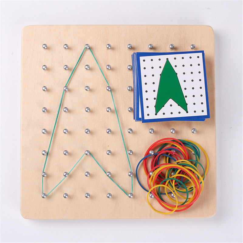 Wooden Montessori Nail Geoboard with Cards Math Learning Education Kids Toys