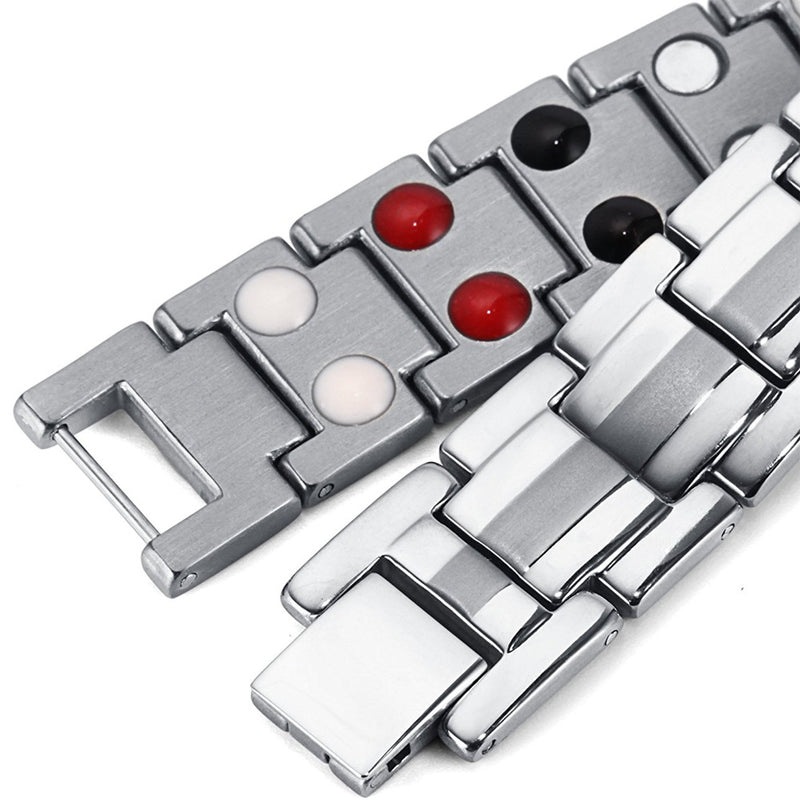 Punk Men Stainless Steel 4 in 1 Silver Strong Magnetic Therapy Bracelet Healing Jewelry