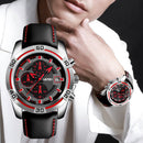 SKMEI 9156 Sport Watch Chronograph Leather Strap Waterproof Men Quartz Wrist Watch