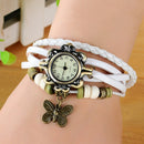 Women Casual Vintage Multilayer Butterfly Faux Leather Bracelet Quartz Watch