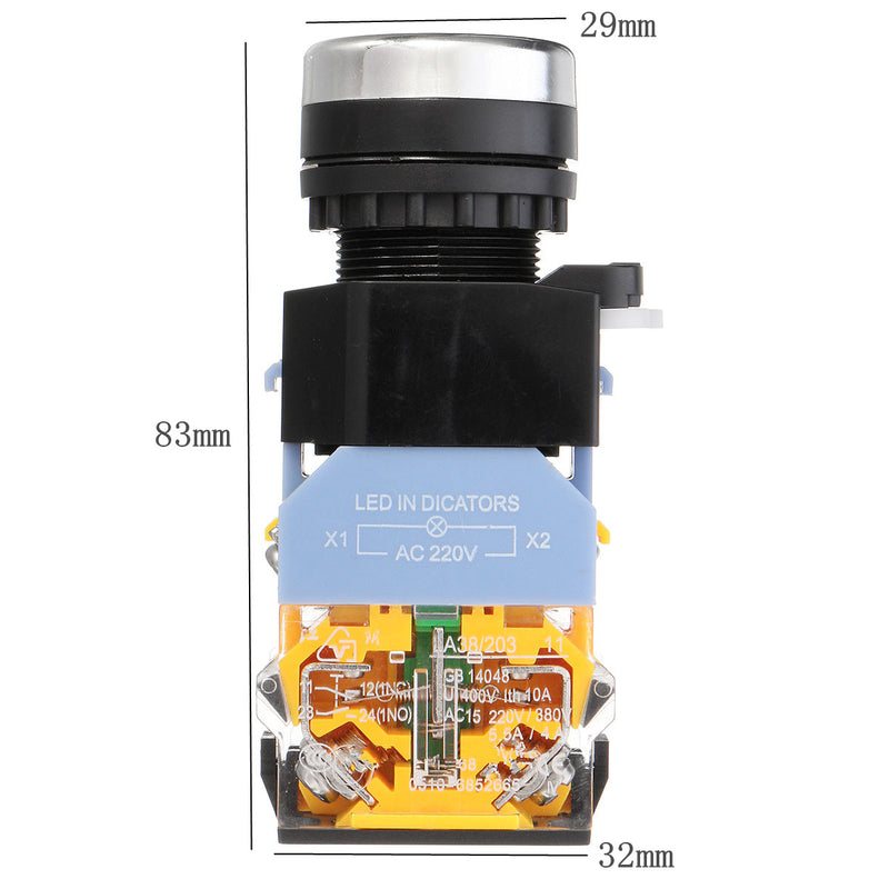 Excellway 22mm NO+NC Momentary Panel Mount DPST Control Push Button Switch AC220V