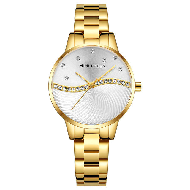 MINI FOCUS MF0263L Simple Deign Elegant Crystal Women Wrist Watch Stainless Steel Quartz Watch