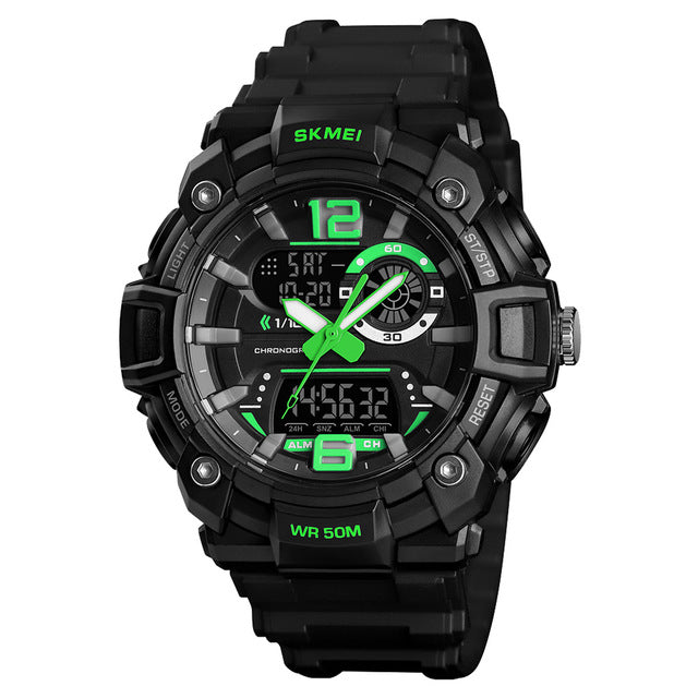SKMEI 1529 5ATM Waterproof Luminous 3 Time Multi-Function Back Light Dual Display Men Watch Digital Watch