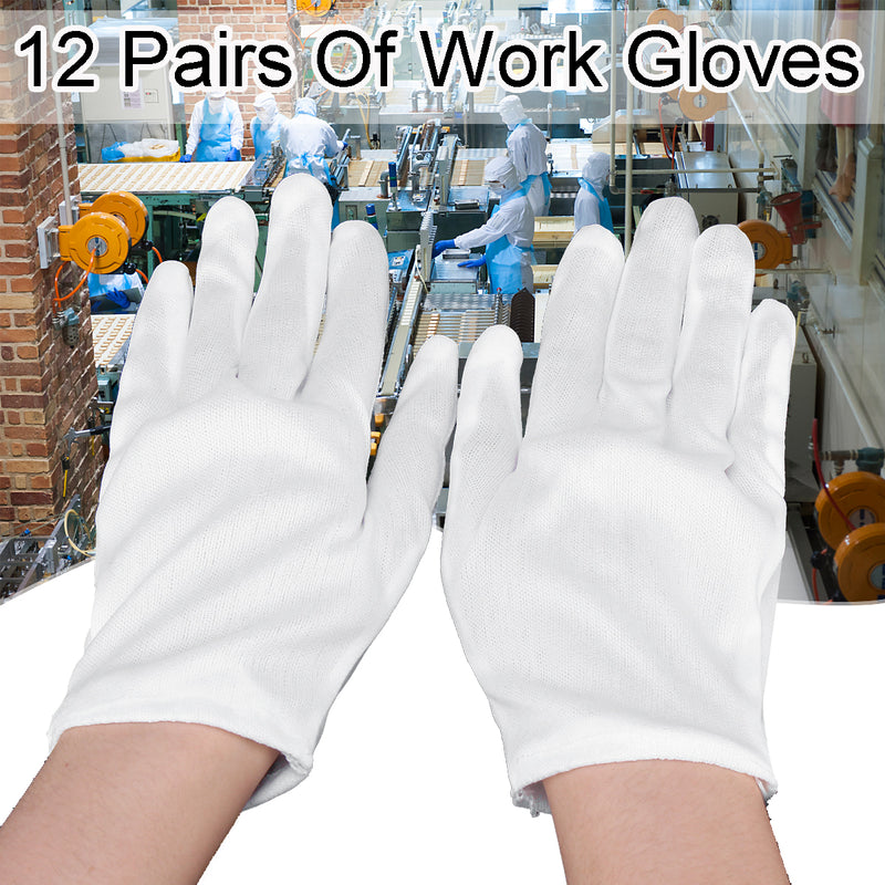 12Pairs Nylon Work Gloves White Etiquette Gloves Dust-Free Gloves Protection