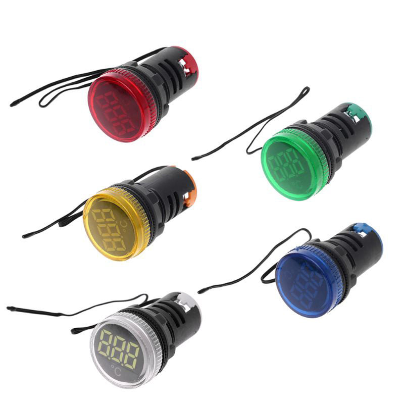 10pcs 22mm AC 50-380V Thermometer Indicator Red Light LED Digital Display Temperature Measuring Induction Ranging -20-199