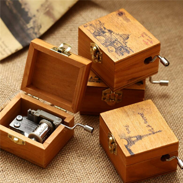 Retro Wooden Wind Up Music Box Castle In The Sky