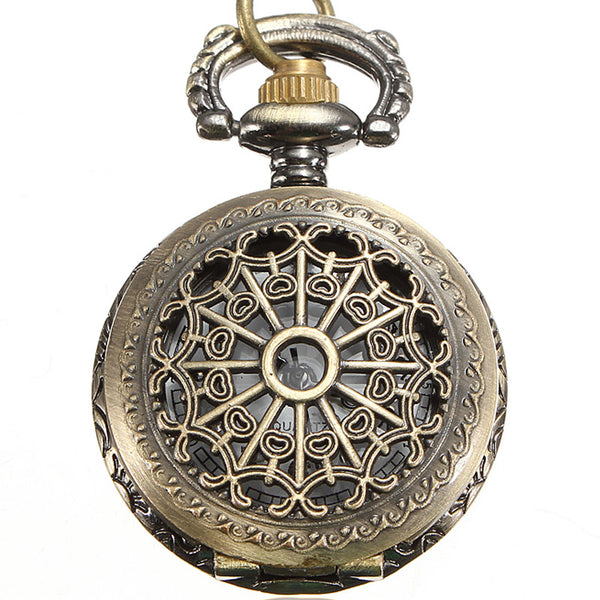 DEFFRUN Vintage Steam Punk Quartz Bronze Necklace Pocket Watch