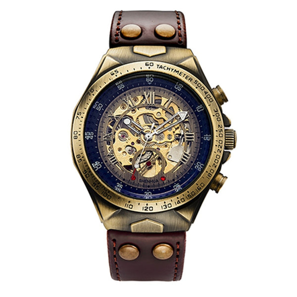 SHENHUA Brand Genuine Bronze Belt Waterproof Skeleton Men Luxury Mechanical Watch Automatic Wrist Watches