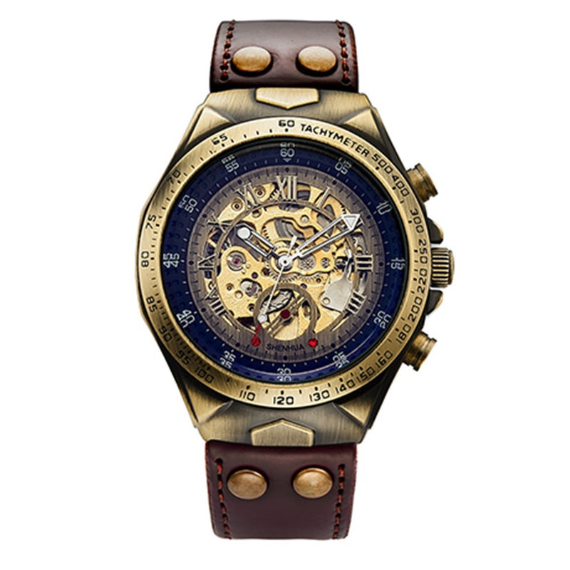 SHENHUA Brand Genuine Bronze Belt Waterproof Skeleton Men Luxury Mechanical Watch Automatic Wrist Watches