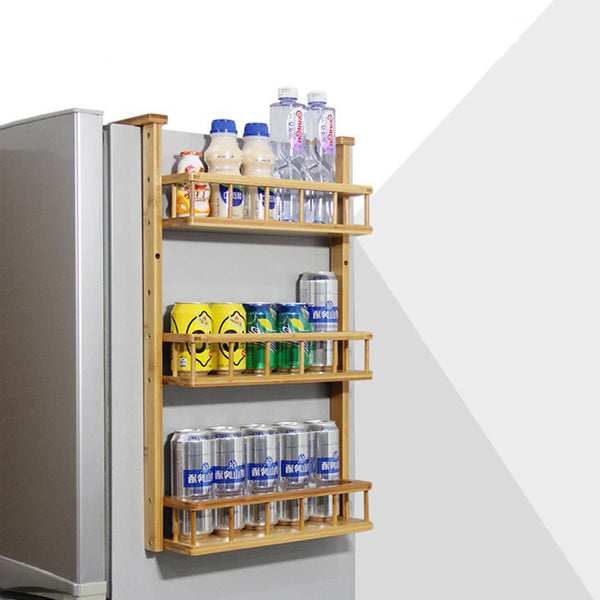 2/3/4 Tiers Bamboo Refrigerator Side Storage Rack Wall Hanging Shelf Kitchen Organizer