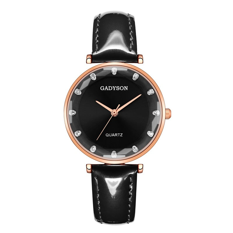 Deffrun Crystal Casual Style Women Wrist Watch Leather Strap Gift Quartz Watches