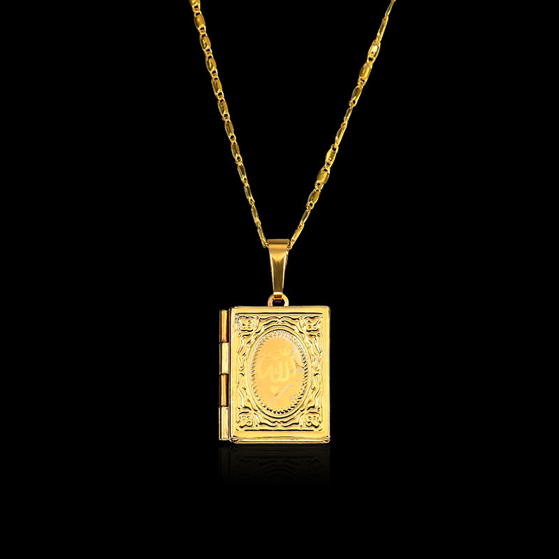 Religious Gold Muhammad Book Box Pendant Chain Islam Muslim Necklace for Men