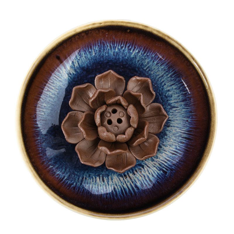 Ceramic Incense Burner Holder Burner Lotus Plate Censer Home Fragrances 3 Incense Holes