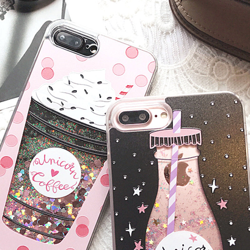 3D Cartoon Glitter Quicksand Drink Bottle Ice Cream Shiny Bling Case for iPhone 6/6s plus 7/7Plus