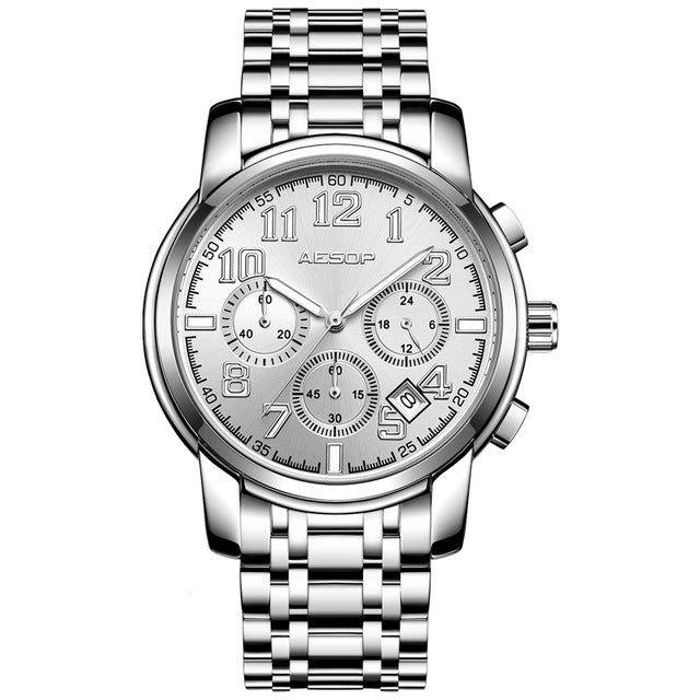 Aesop 1008G Classic Business Style 3ATM Waterproof Men Watch Leather Strap Quartz Watch