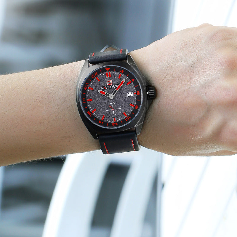 NAVIFORCE 9104 Genuine Leather Quartz Watch Casual Style Male Wristwatch