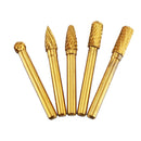 5pcs 6x8mm Titanium Coating Tungsten Steel Grinding Head Rotary Burrs Tool