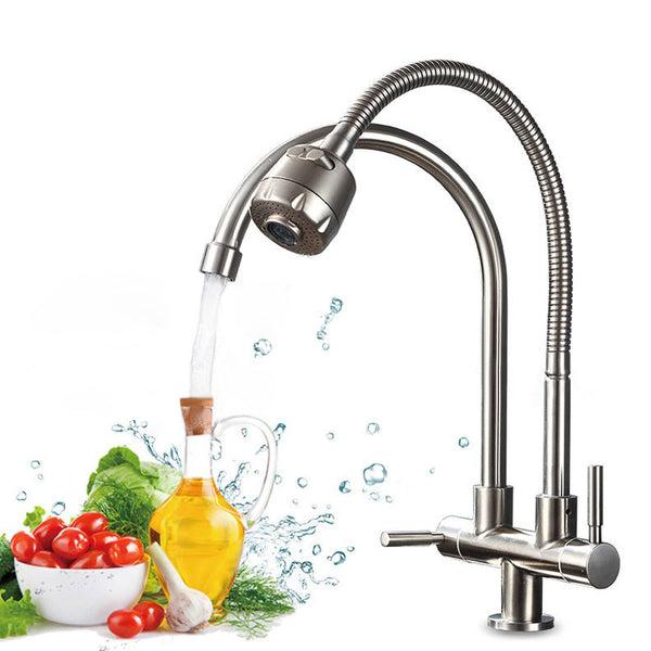 Stainless Steel Double Hole Faucet Wash Basin Swivel Water Taps Mixer Tap