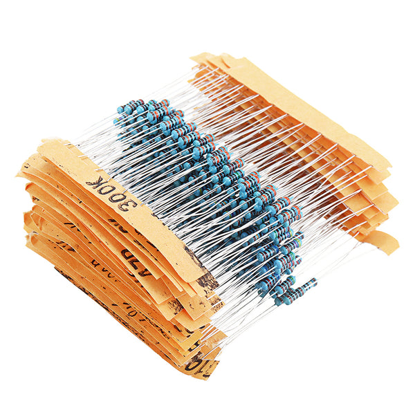 1500pcs 1/6W 1% Metal Film Resistor Kit 10 ohm - 1M ohm Color Ring Resistance 10R-1MR Resistor Assorted Set 30 Values