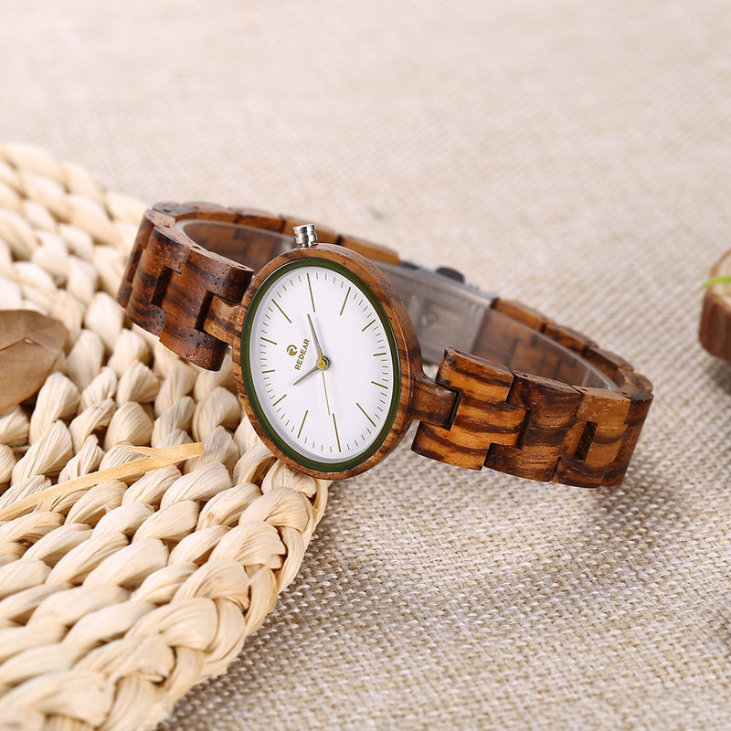 REDEAR SJ1680 Lightweight Women Watches Wood Band Quartz Wrist Watch