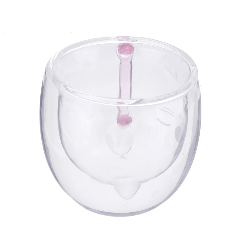 Cat Bear Glass Cup Double Wall Clear Tea Coffee Milk Drink Mug Container Decor