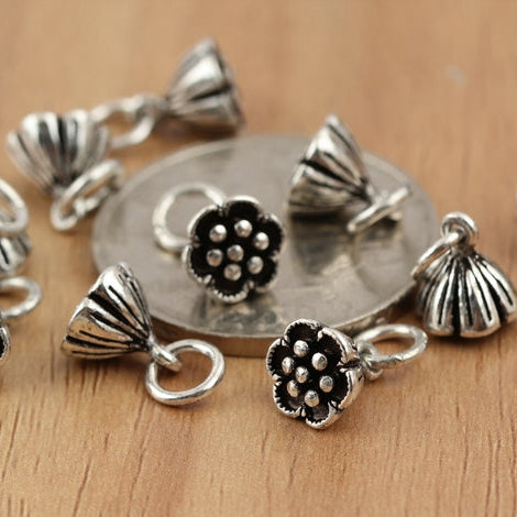 S925 5pcs Sterling Silver Lotus Beads Charm DIY Jewelry Settings Accessories