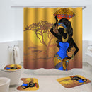 Exotic African Girls Bathroom Shower Curtain Toilet Cover Mat Non Slip Rug