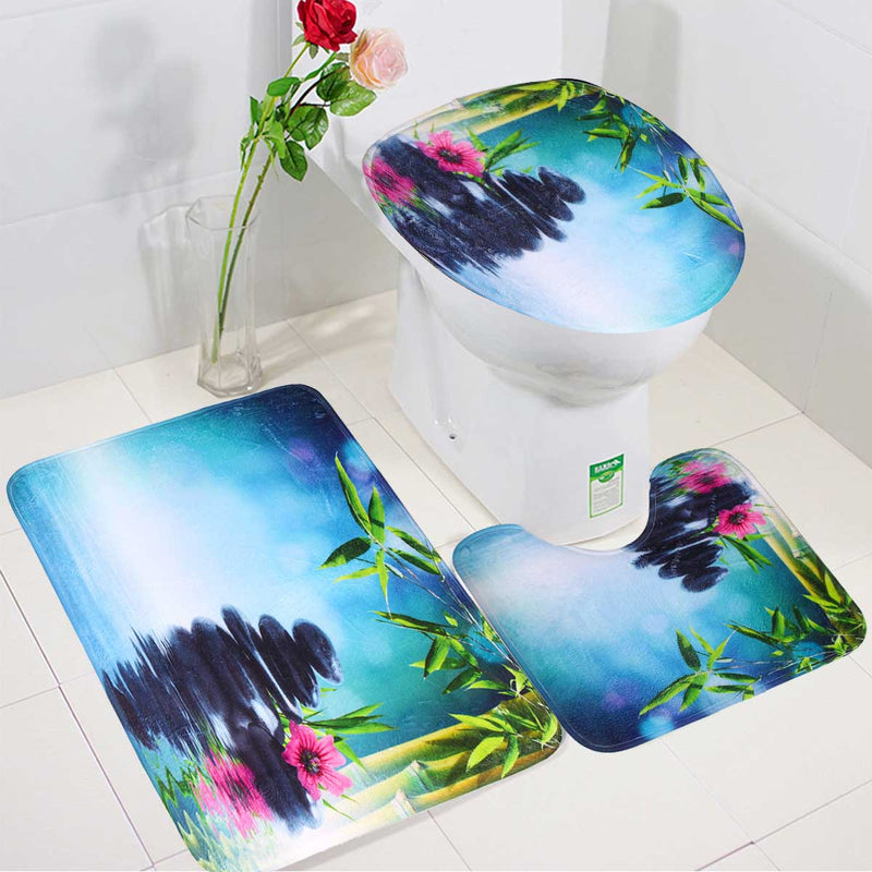 180x180cm Stone Bamboo Water With 12 Hooks Bathroom Shower Curtain Toliet Mat