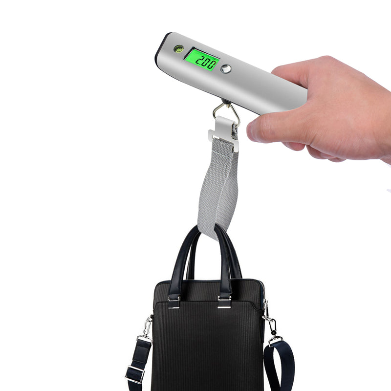 50kg/110Lbs LCD Display Luggage Scale  Stainless Steel Travel Weight Scale Portable Digital Luggage Scale with 1M Tape Measure Spirit Level