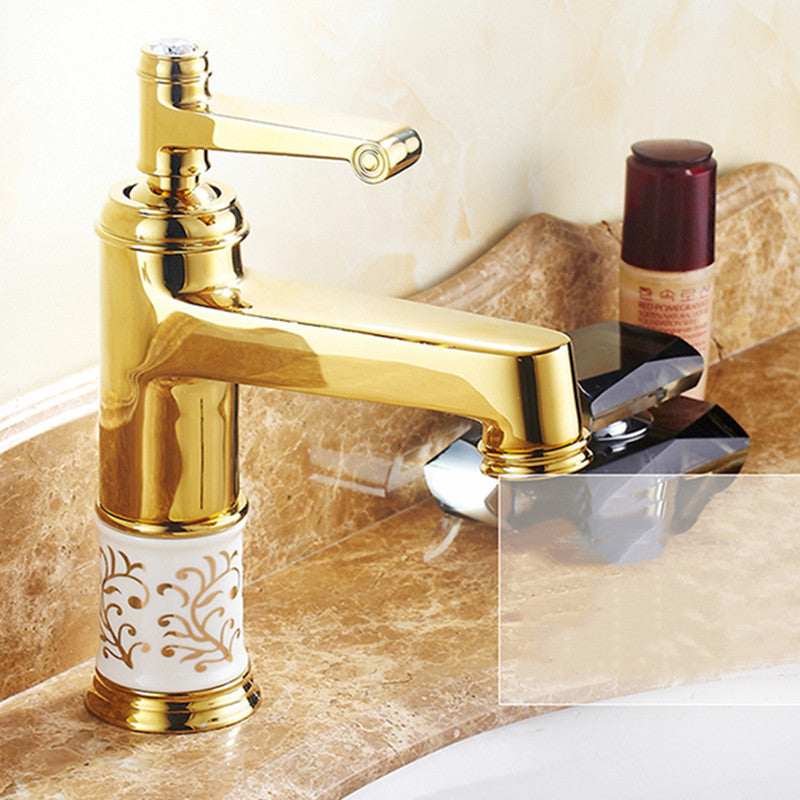European Classic Golden Bathroom Basin Faucet Hot & Cold Water Mixer Tap Single Handle Copper Deck Mount