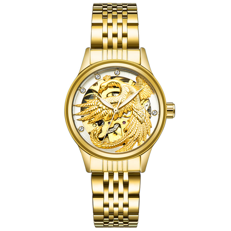 TEVISE 9006 Mechanical Watch Men Women Hollow Dragon Phoenix Pattern Watch Stainless Steel Watch