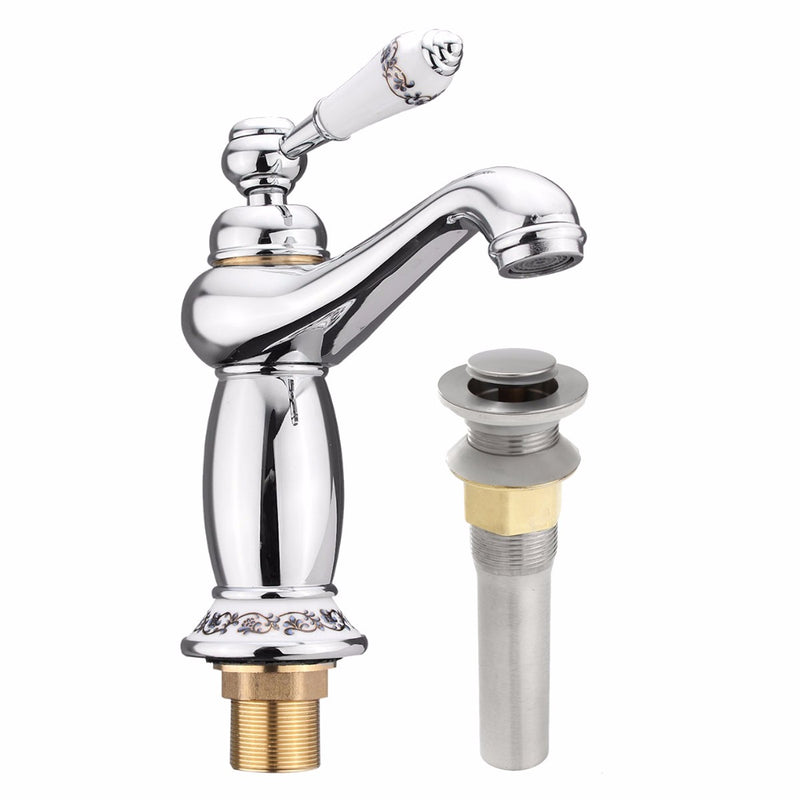 Modern Brass Finish Carving Single Handle Bathroom Kitchen Sink Faucet Mix Tap
