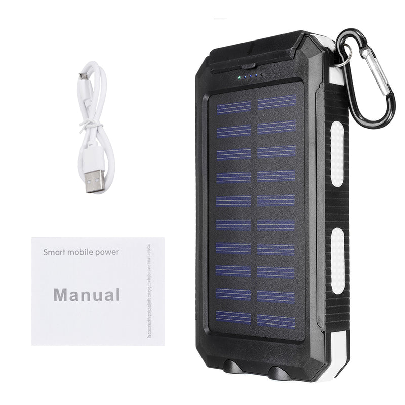 20000mAh Solar Charging Power Bank SOS Mode Portable Cell Phone Solar Charger with Dual USB Charging Ports LED Flashlight Carabiner/Compass