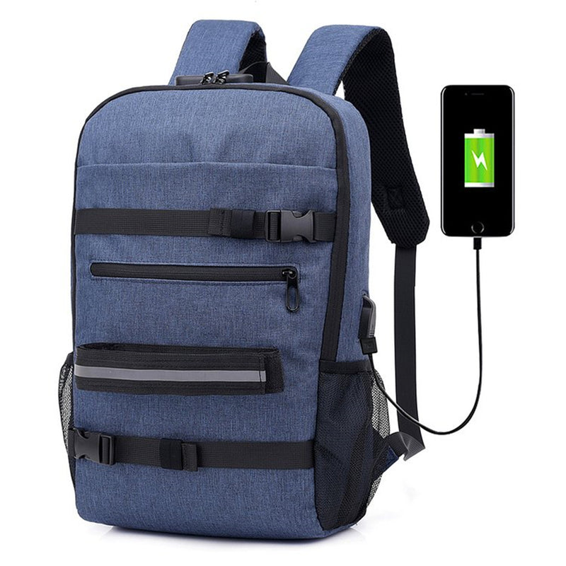 16inch Outdoor USB Skateboard Backpack Waterproof Anti Theft Laptop Bag School Bag Rucksack