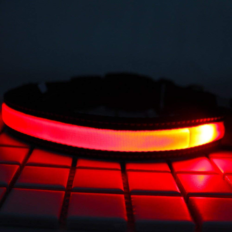 Smart Solar Power USB Charging Electronic LED Flashing Light Safe Nylon Dog Pet Collar for Different