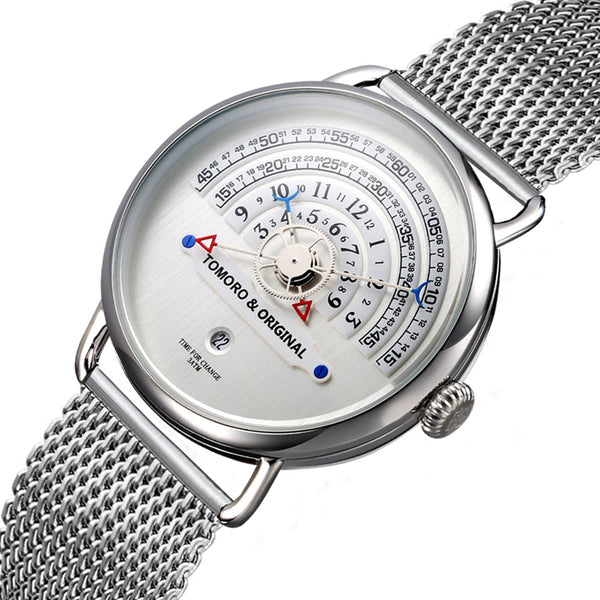 TOMORO TMR1019 Unique Design Men Wrist Watch Stainless Steel Strap Calendar Quartz Watch