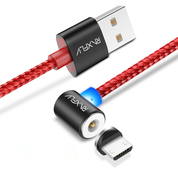 RAXFLY 90 Degree Reversible Micro USB LED Magnetic Braided Fast Charging Data Cable 1m