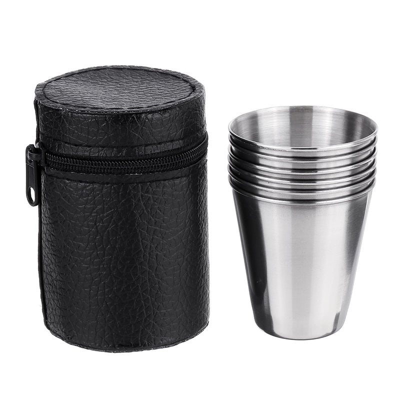 6Pcs Shooting Peg Position Finder Cup Stirrup Set Black Leather Hip Flask Shot
