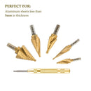 Drillpro 6Pcs 1/8 to 1-3/8 Inch Upgrade Titanium Spiral Grooved Step Drill Bit Set with Automatic Center Punch and Aluminum Case