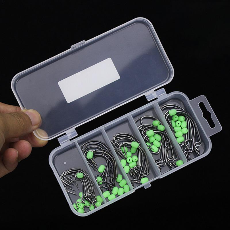ZANLURE 50pcs/Set Crank Hook With Luminous Soft Non-Slip Block Lure Soft Bait Fishing Hook Set