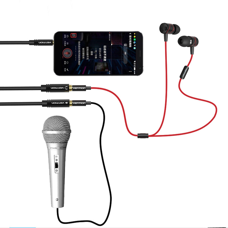 Vention Audio Cable 3.5mm Male to 2 Female Earphone Microphone Extension Cable Headphone Splitter