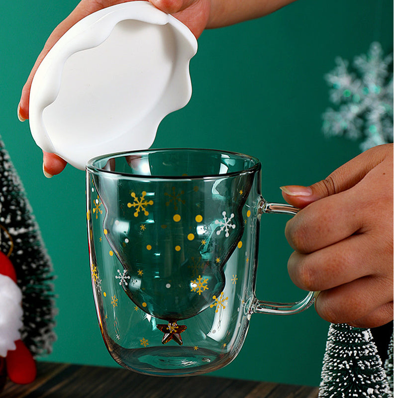 Creative Double-Layer Glass Christmas Tree Star Water Cup Explosion-proof Mug