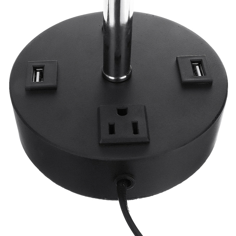 Multifutional Bedside Table Desk Lamp With Dual USB Port Outlet Fabric Shade