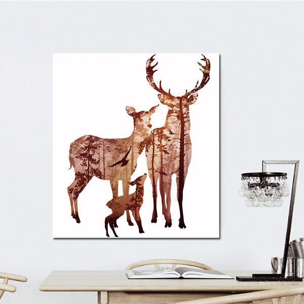 Miico Hand Painted Oil Paintings Simple Style Deer Family A Wall Art For Home Decoration Painting